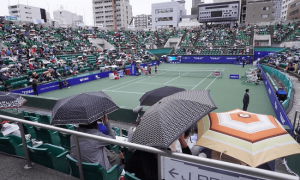 Дождь во время теннисного поединка